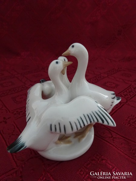 Royal Dux Bavaria German porcelain figural statue, goose trio. He has!