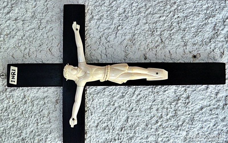 34. Antique, ivory Jesus Christ (17.5 cm), 37.5 cm imposing crucifix, cross, corpus