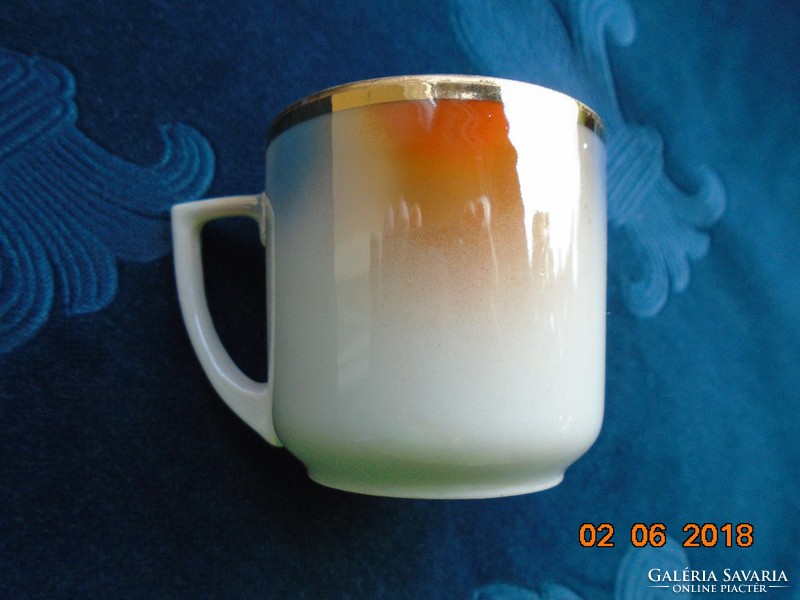 1921 UNION K (KLOSTERLE) Kézzek festett Madaras,gyöngyház mázas kávés csésze alátéttel