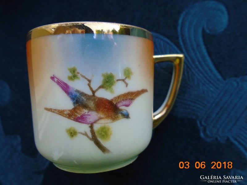 1921 UNION K (KLOSTERLE) Kézzel festett Madaras,gyöngyház mázas kávés csésze alátéttel