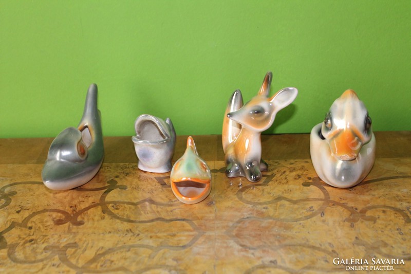 Retro applied art ceramic figurines, 5 pcs.