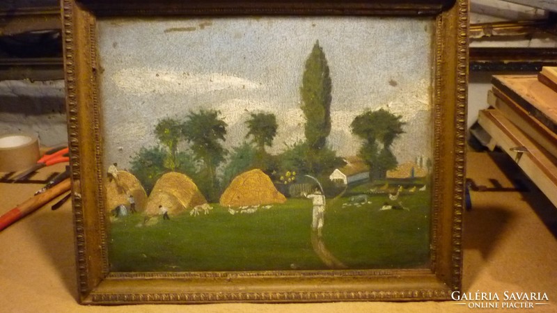 Naive oil/cardboard painting marked R/ istván weiser 1924