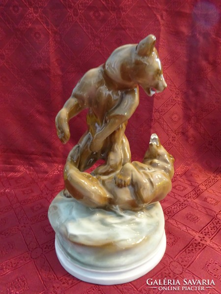 Zsolnay porcelain, pair of bears playing or wrestling, height 30 cm. He has!