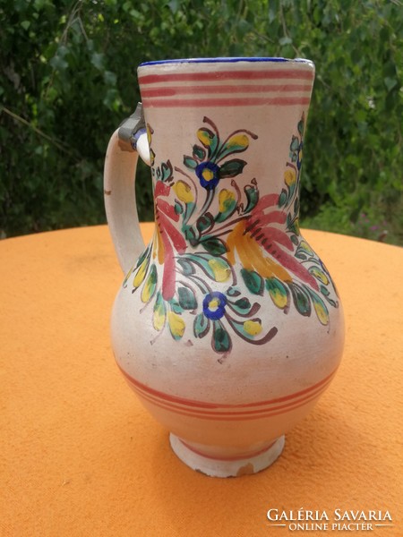 Antique jug, jug sometime with tin lid! Hand-painted, folk Haban style collection excellent!