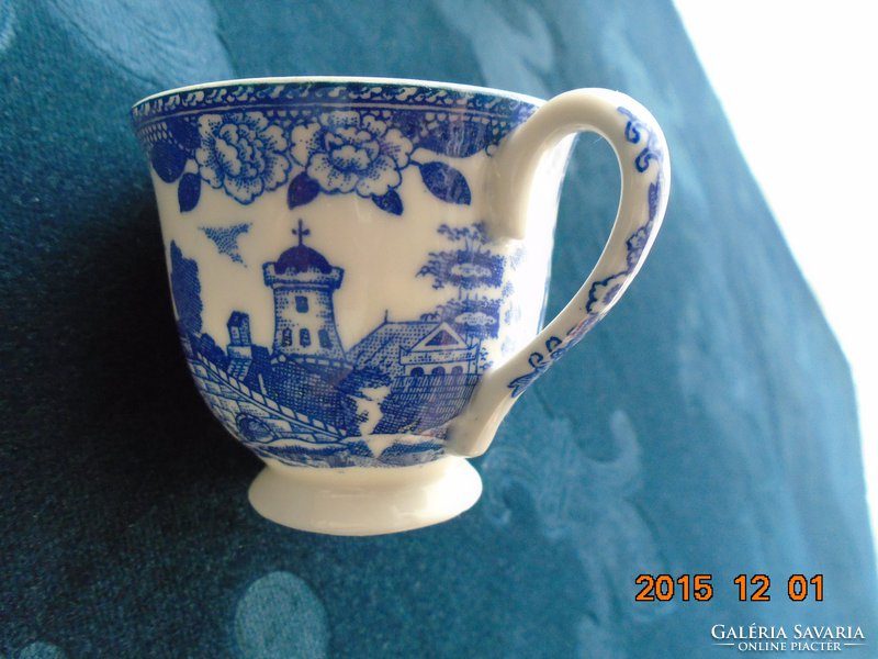 Japanese mocha cup with cobalt blue pattern