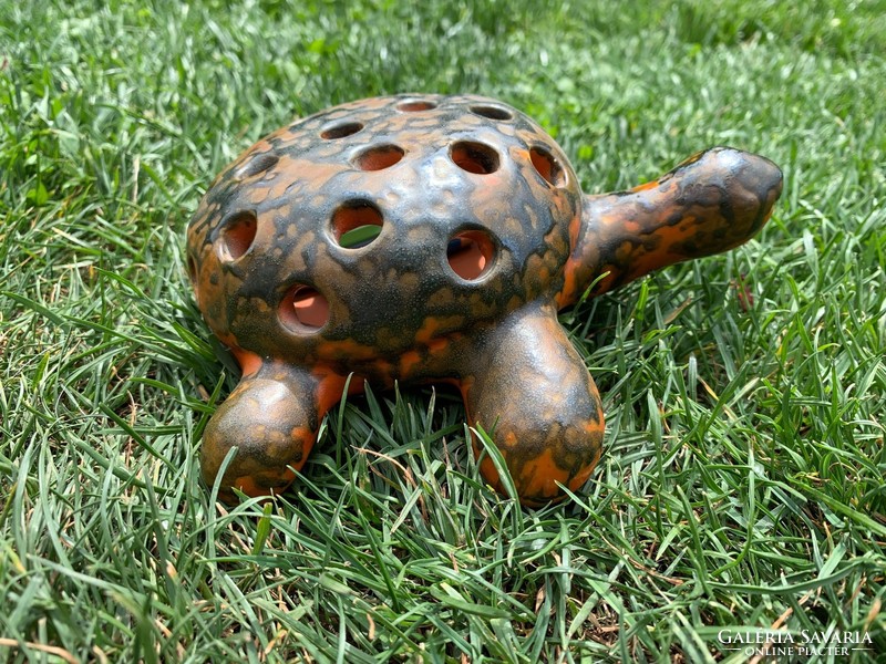 Retro Tófej teknősbéka ceruzatartó, teknős kerámia