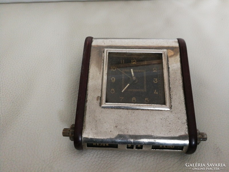 Mofém, marked, perpetual calendar art deco table clock, rattle,
