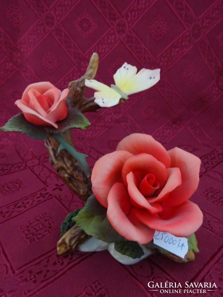 AK Kaiser antik, német porcelán rózsaág lepkével, magassága 14 cm. Vanneki!