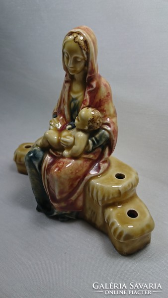 Katzhütte Thuringia porcelain / majolica candle holder, first half of the century, Mary with your little one.