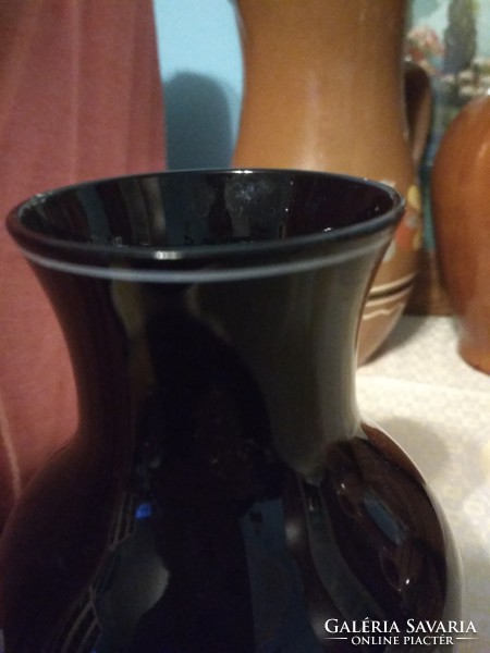 Sale!!Glass hand painted black vase