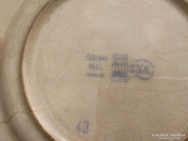 Antik Zsolnay tányér színes virágmintás. 1800-AS ÉVEK VÉGE!