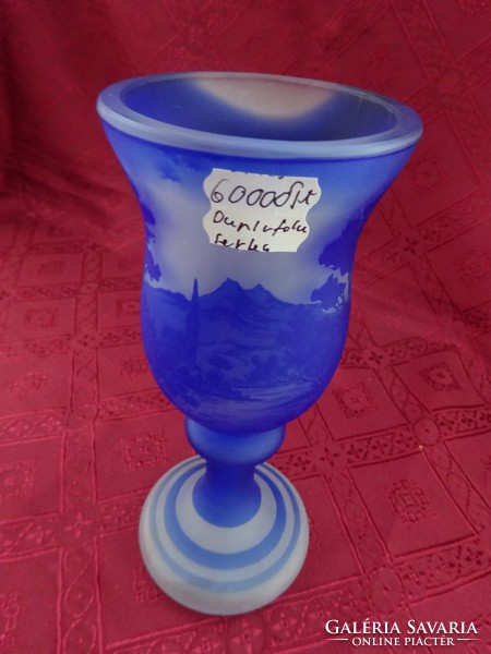 Antique double-walled glass goblet with a beautiful landscape image, height 21.5 cm. He has!