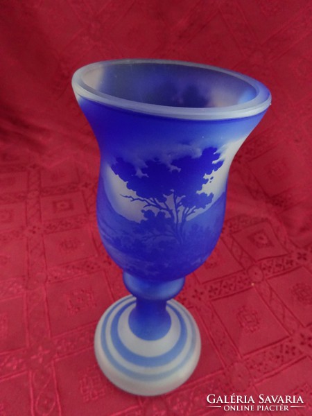 Antique double-walled glass goblet with a beautiful landscape image, height 21.5 cm. He has!