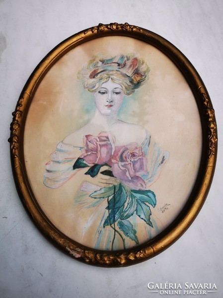 Antique female portrait with rose, 1915