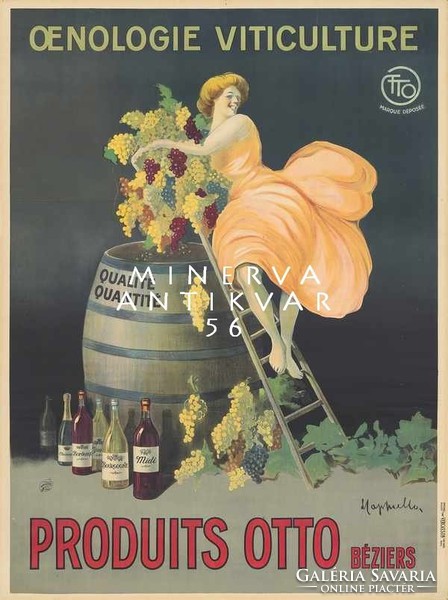 Szecessziós borászat reklám hordó szőlő szüret női alak Cappiello Vintage/antik plakát reprint