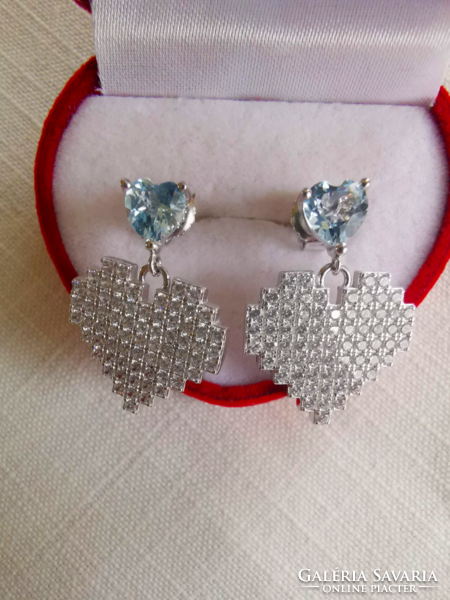 Beautiful sky blue topaz white cz silver earrings