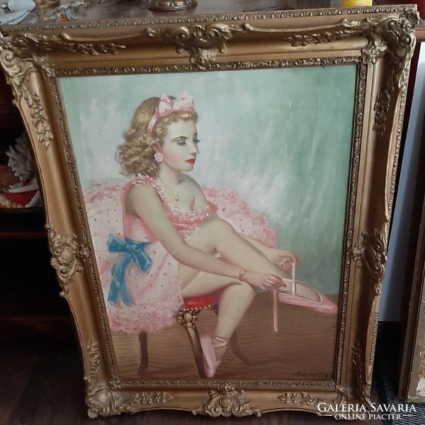 Ballerina bànàthy signed oil on canvas with blonde frame 100 x 80 cm