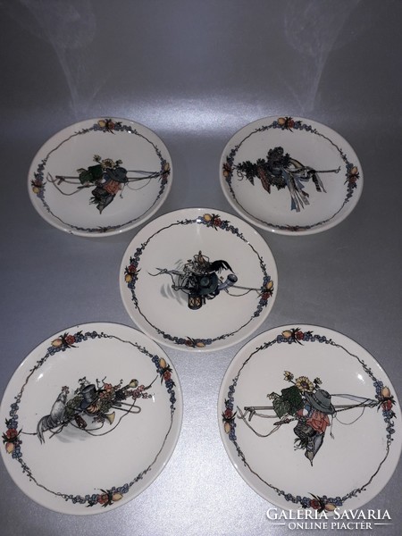 Antik Sarreguemines obernai Henri Loux Francia kis tányér öt darab csészealj