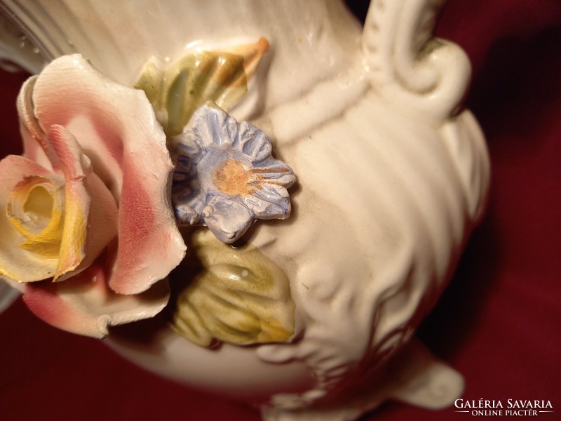 011 Mesés olasz fajansz porcelán váza virágmintával 26 cm 13 széles