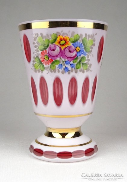 1A987 Régi rózsaszín cseh üveg Biedermeier pohár 13.5 cm
