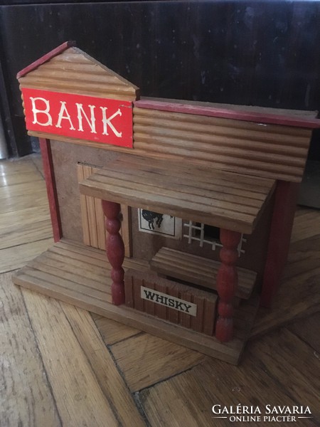 1970s-80s wooden house bank - wild west game