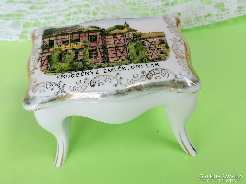 Nagyon ritka Erdőbénye Úri-lak porcelán emlék doboz, gyógyfürdő emlék 1900-as évek eleje