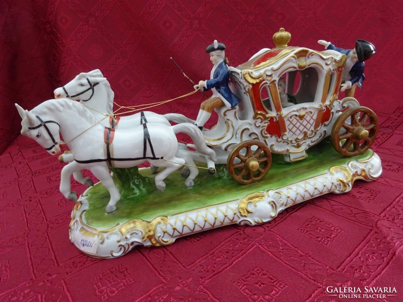 Unterweissbach German porcelain two-horse carriage with flawless, original drawstring. He has!
