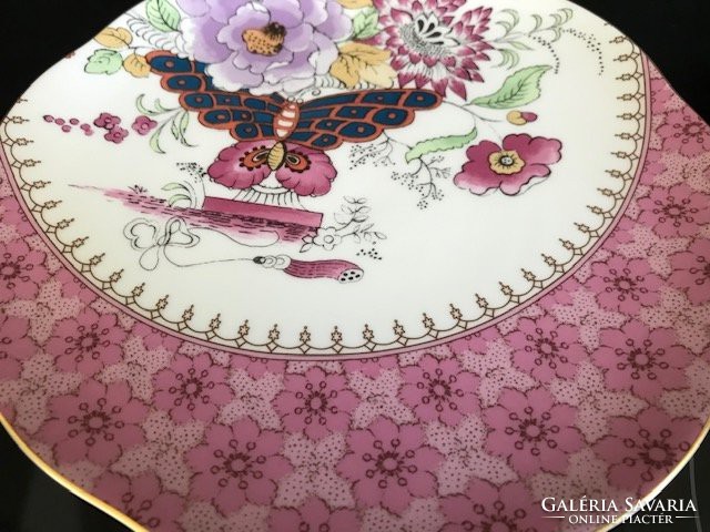 Wedgewood porcelán tányér pillangó és virág mintával, 20 cm átmérő