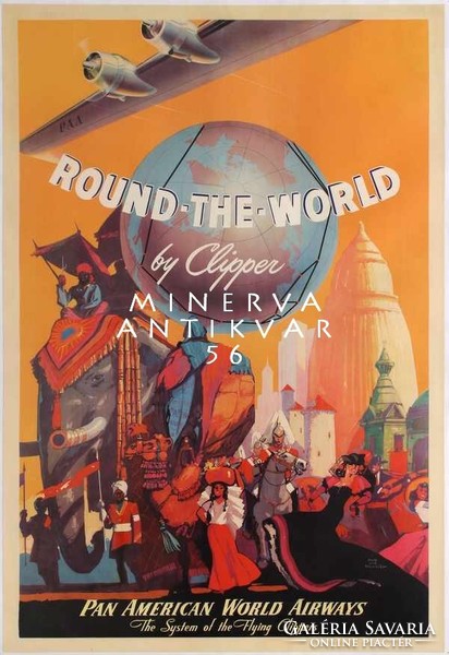 Utazási reklám földgömb elefánt India flamenco repülő kaland 1950 Vintage//retro plakát reprint