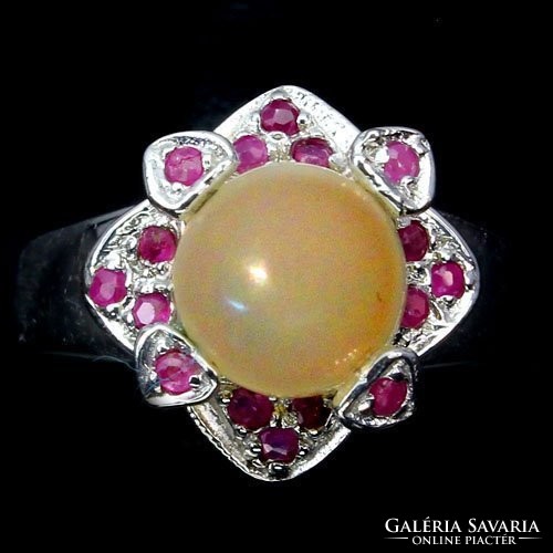 57 And genuine yellow opal ruby 925 silver ring