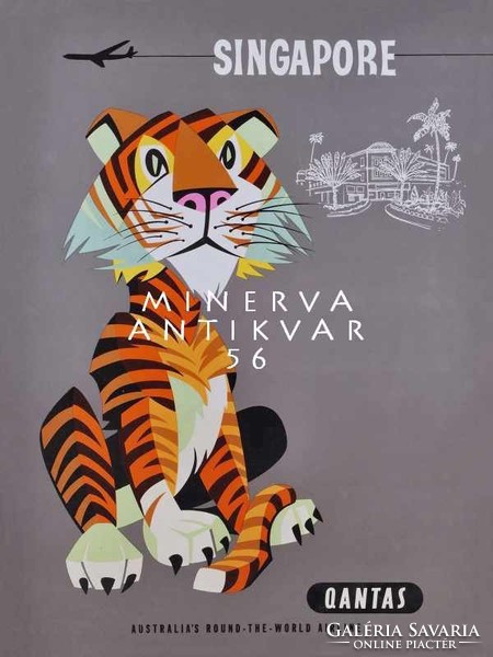 Retro utazási reklám állatok tigris csíkos Szingapúr gyerekeknek 1960 Vintage/retro plakát reprint