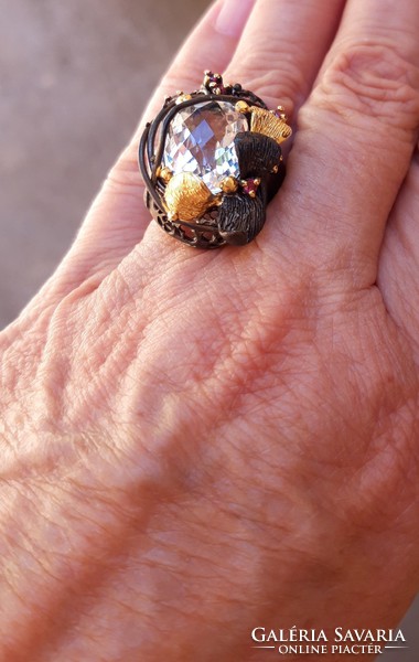58 As large handmade mountain crystal garnet 925 silver ring