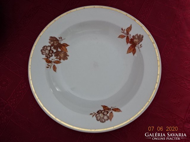 Zsolnay porcelain flat and deep plate. With brown pattern and gold border. He has!