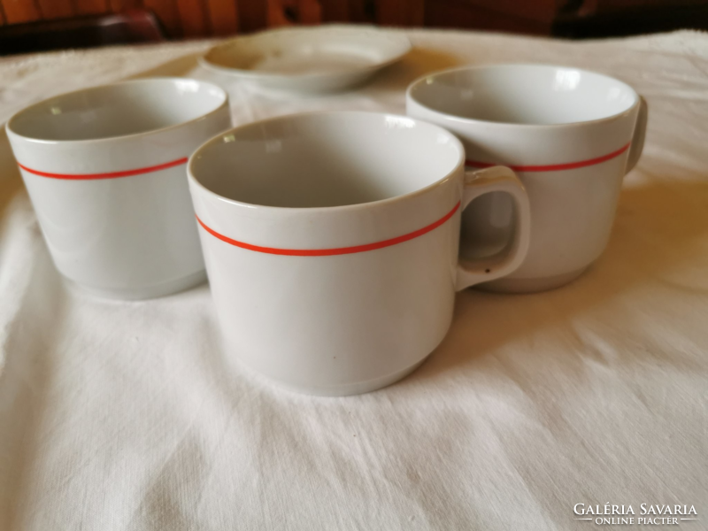 3 Zsolnay porcelain red striped coffee and cappuccino mugs