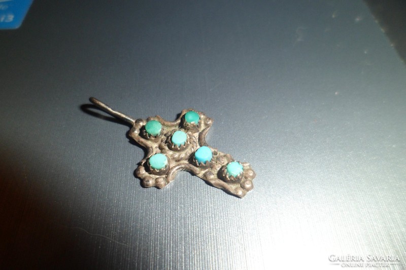 Silver cross / turquoise