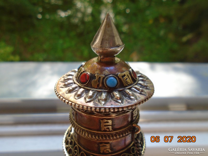 Régebbi Tibeti buddhista imamalom(prayer wheel) féldrágakövekkel