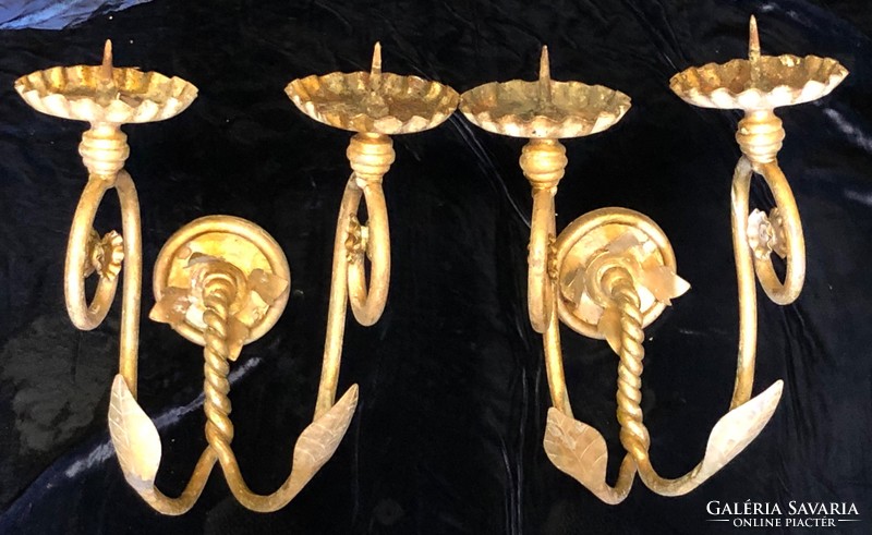 Pair of antique baroque fire-gilded large church candle holders