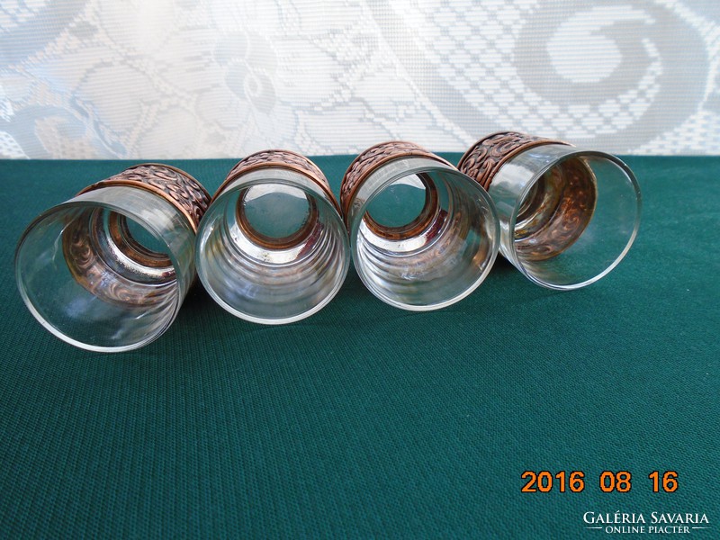 Marked reims france glass small glasses embossed metal niello holder 4 pcs