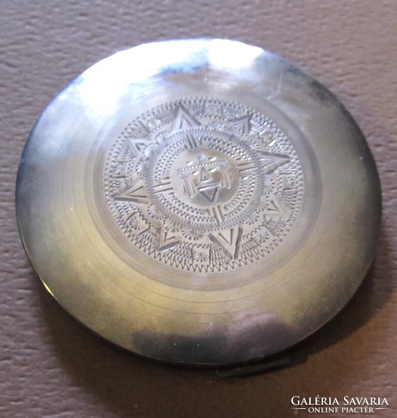 Antique old sign silver azek indian mexico maya kalendar powder box