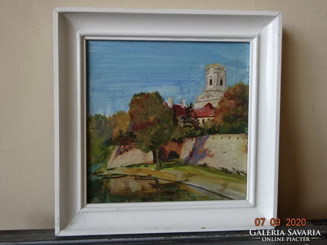 Éva Pfilf - a picture of Győr Castle, painted on wooden plate. Oil. He has!