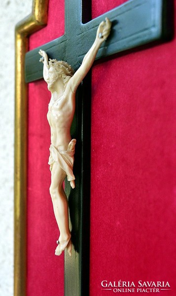 43. Antique ivory Jesus Christ (12.2 Cm), corpus, cross, 36cm frame!