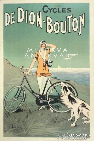 De Dion-Bouton kerékpár/bicikli reklám, kutya, tengerpart 1925. Vintage/antik plakát reprint