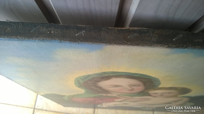 Antique, 1800s, church-themed painting of Mary with baby Jesus 63x80 cm