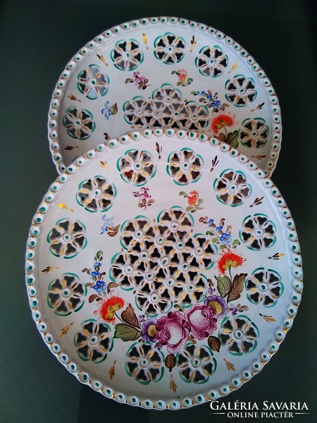 Openwork lace pattern, hand painted ceramic wall plates with markings!