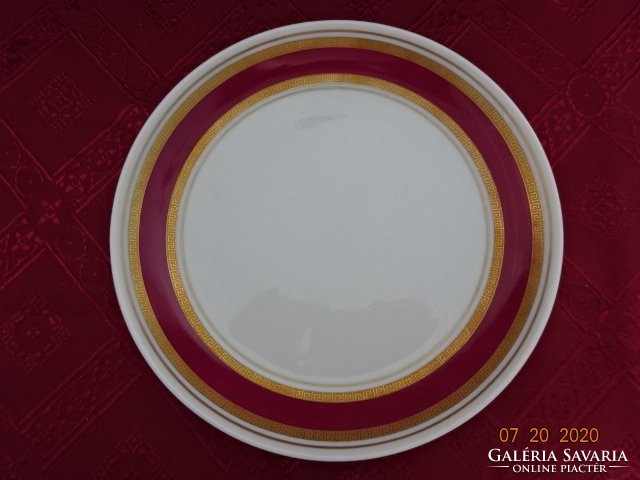 Quality Brazilian porcelain cake plate with burgundy/gold border. He has!