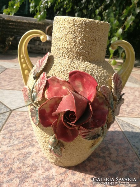 Antique rose vase with majolica and faience. Showy, zsolnay, schütz, znaim ?.