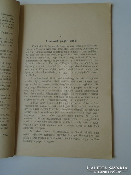 G029.103 Az Aradvárosi Polgári Fiúiskola Jelentése  1907-8 isk. évről - Arad, 1908 Kalmár ny.