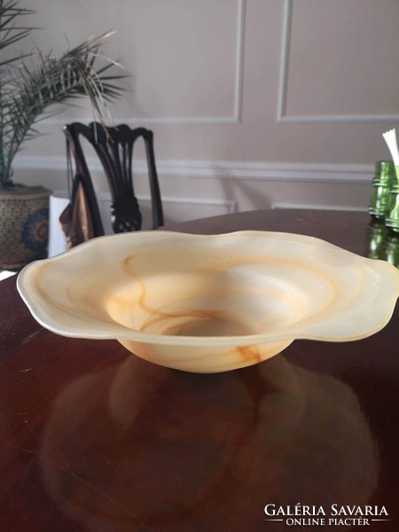 Alabaster-colored, free-form table centerpiece, glass serving tray