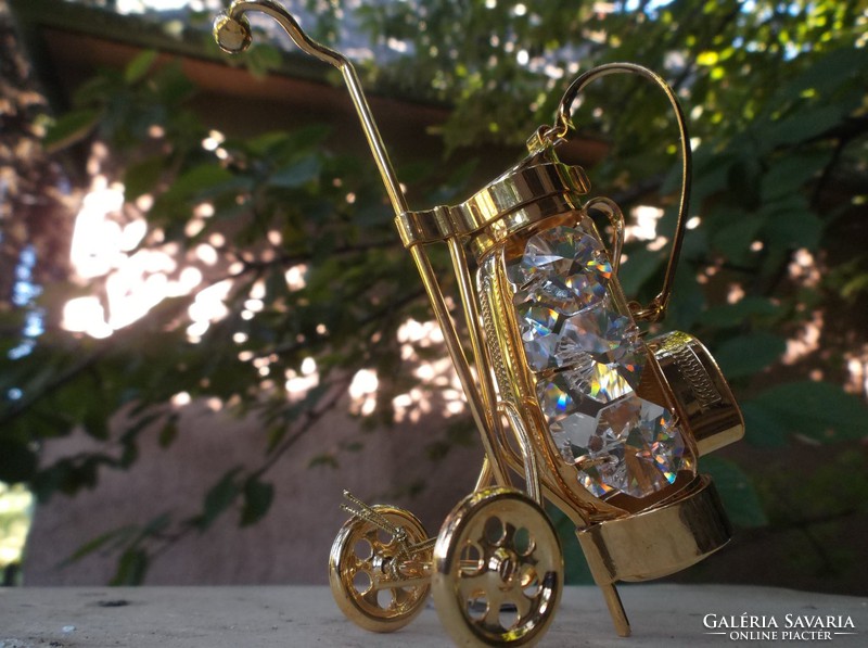 Golf cart - marked - new - swarovski - 24 carat - gold plated - 10 x 7.5 x 4 cm - with tag