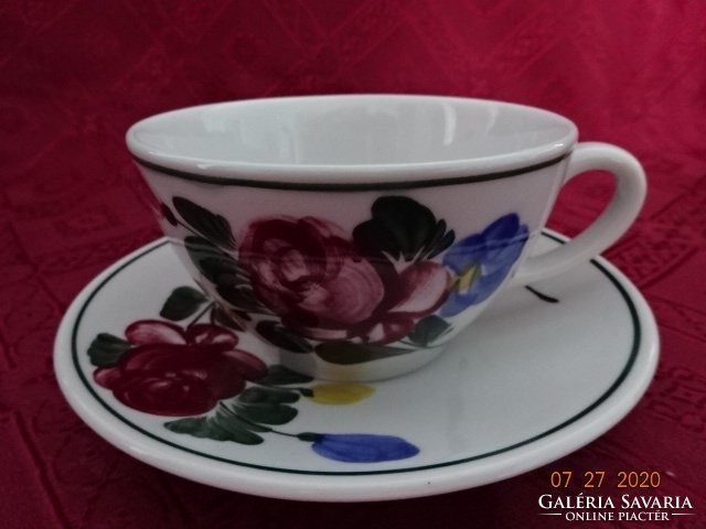 Lilien porcelain Austria, tea cup + saucer, hand painted with rose pattern. He has!